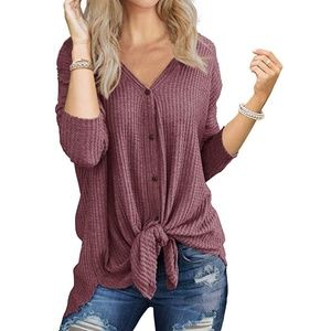Waffle Knit Tie front top